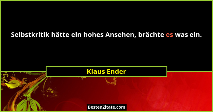Selbstkritik hätte ein hohes Ansehen, brächte es was ein.... - Klaus Ender