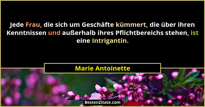 Jede Frau, die sich um Geschäfte kümmert, die über ihren Kenntnissen und außerhalb ihres Pflichtbereichs stehen, ist eine Intrigant... - Marie Antoinette