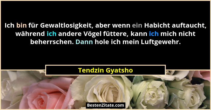 Ich bin für Gewaltlosigkeit, aber wenn ein Habicht auftaucht, während ich andere Vögel füttere, kann ich mich nicht beherrschen. Dan... - Tendzin Gyatsho