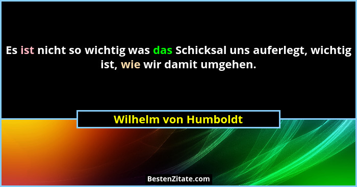 Es ist nicht so wichtig was das Schicksal uns auferlegt, wichtig ist, wie wir damit umgehen.... - Wilhelm von Humboldt