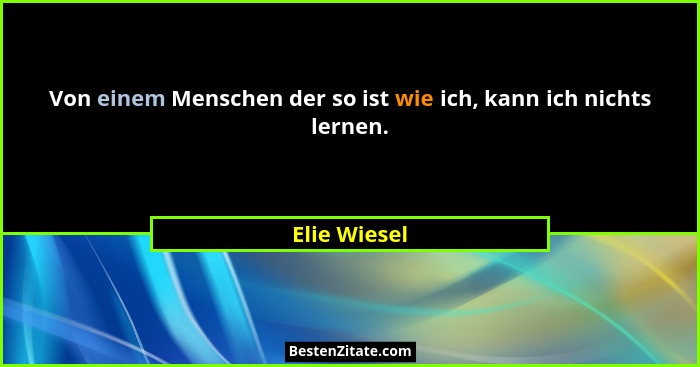Von einem Menschen der so ist wie ich, kann ich nichts lernen.... - Elie Wiesel
