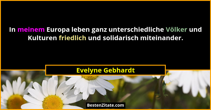 In meinem Europa leben ganz unterschiedliche Völker und Kulturen friedlich und solidarisch miteinander.... - Evelyne Gebhardt