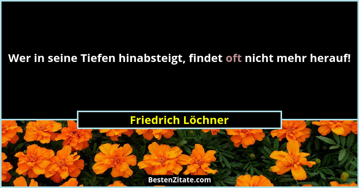 Wer in seine Tiefen hinabsteigt, findet oft nicht mehr herauf!... - Friedrich Löchner