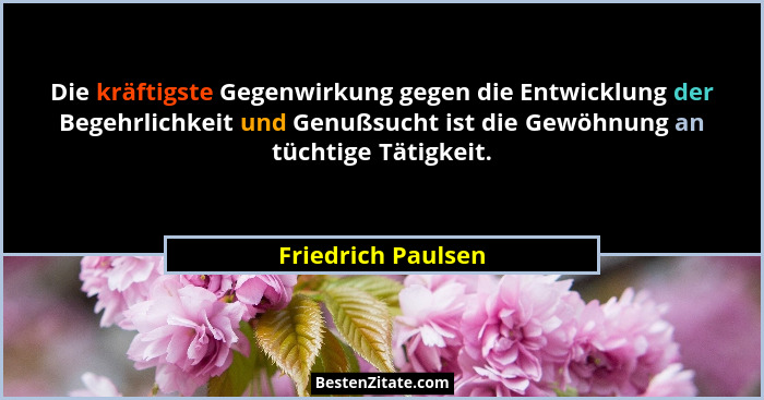 Die kräftigste Gegenwirkung gegen die Entwicklung der Begehrlichkeit und Genußsucht ist die Gewöhnung an tüchtige Tätigkeit.... - Friedrich Paulsen