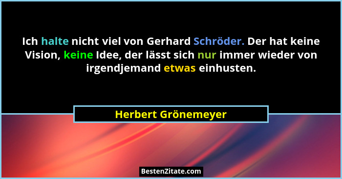 Ich halte nicht viel von Gerhard Schröder. Der hat keine Vision, keine Idee, der lässt sich nur immer wieder von irgendjemand etw... - Herbert Grönemeyer