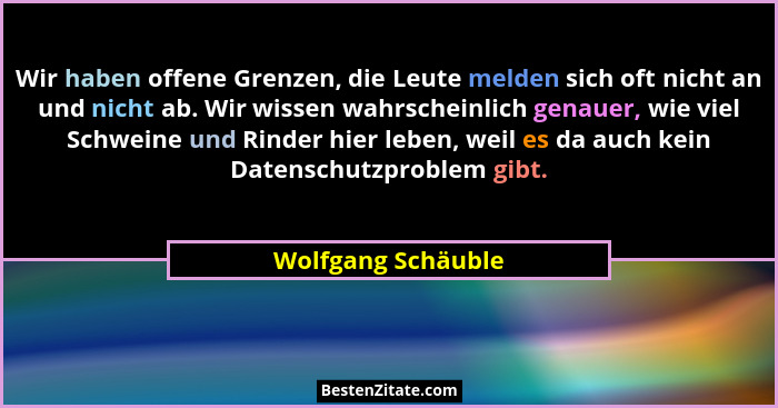 Wir haben offene Grenzen, die Leute melden sich oft nicht an und nicht ab. Wir wissen wahrscheinlich genauer, wie viel Schweine un... - Wolfgang Schäuble