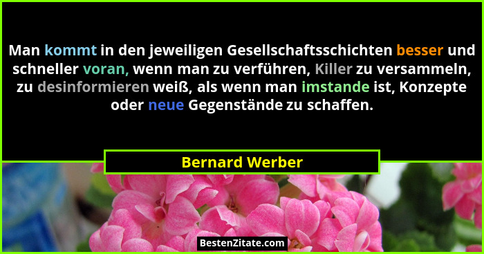 Man kommt in den jeweiligen Gesellschaftsschichten besser und schneller voran, wenn man zu verführen, Killer zu versammeln, zu desinf... - Bernard Werber