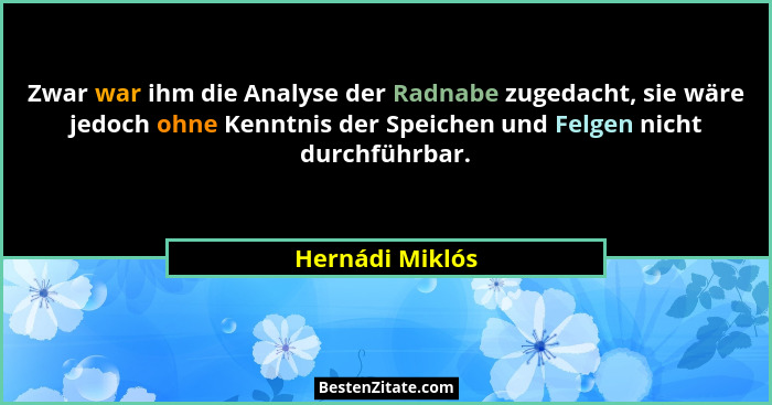 Zwar war ihm die Analyse der Radnabe zugedacht, sie wäre jedoch ohne Kenntnis der Speichen und Felgen nicht durchführbar.... - Hernádi Miklós