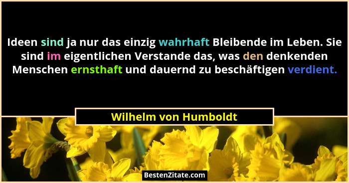 Ideen sind ja nur das einzig wahrhaft Bleibende im Leben. Sie sind im eigentlichen Verstande das, was den denkenden Menschen er... - Wilhelm von Humboldt