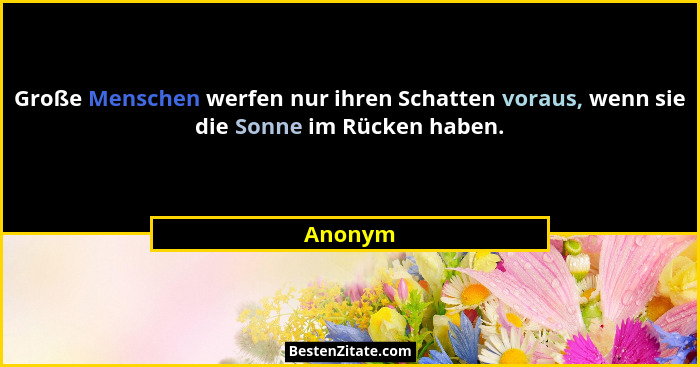 Große Menschen werfen nur ihren Schatten voraus, wenn sie die Sonne im Rücken haben.... - Anonym