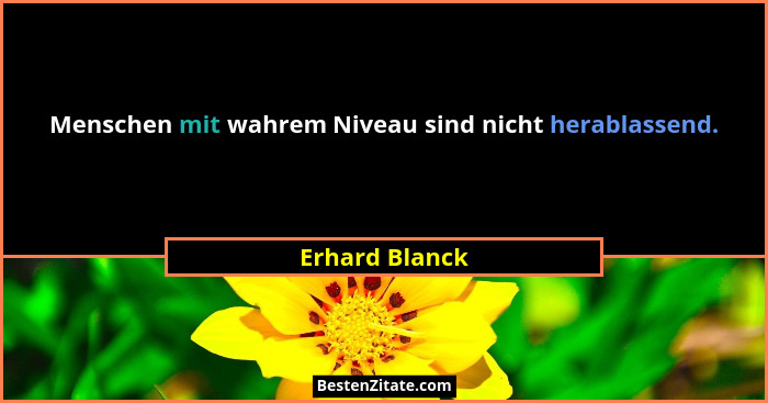 Menschen mit wahrem Niveau sind nicht herablassend.... - Erhard Blanck