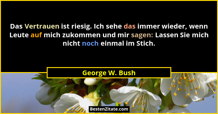 Das Vertrauen ist riesig. Ich sehe das immer wieder, wenn Leute auf mich zukommen und mir sagen: Lassen Sie mich nicht noch einmal im... - George W. Bush