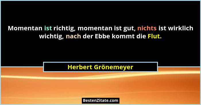 Momentan ist richtig, momentan ist gut, nichts ist wirklich wichtig, nach der Ebbe kommt die Flut.... - Herbert Grönemeyer