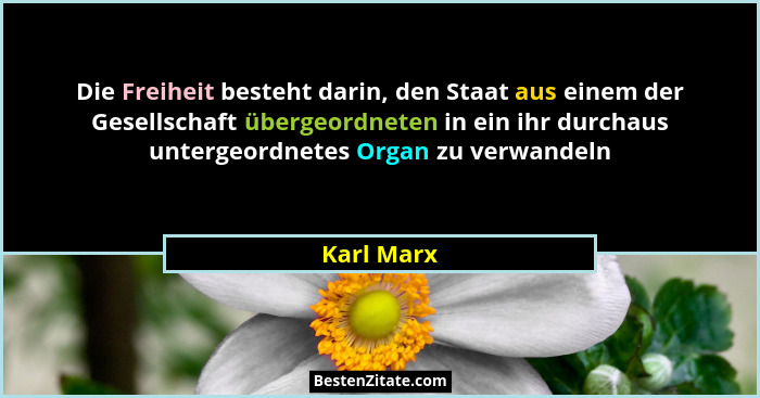 Die Freiheit besteht darin, den Staat aus einem der Gesellschaft übergeordneten in ein ihr durchaus untergeordnetes Organ zu verwandeln... - Karl Marx