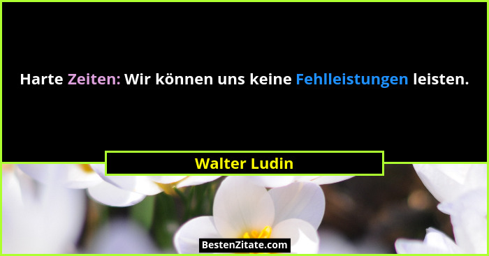 Harte Zeiten: Wir können uns keine Fehlleistungen leisten.... - Walter Ludin