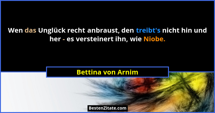 Wen das Unglück recht anbraust, den treibt's nicht hin und her - es versteinert ihn, wie Niobe.... - Bettina von Arnim