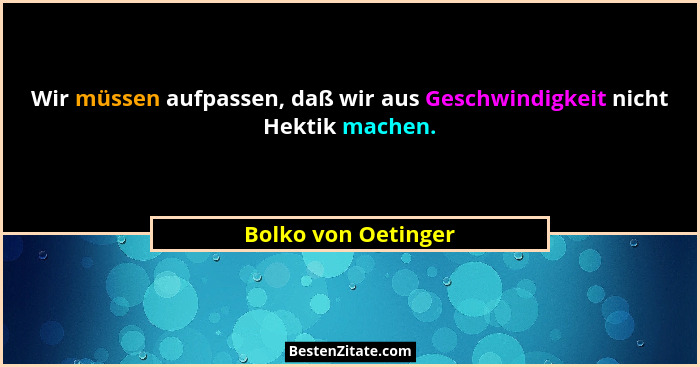 Wir müssen aufpassen, daß wir aus Geschwindigkeit nicht Hektik machen.... - Bolko von Oetinger