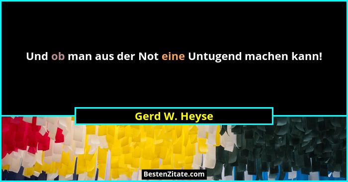 Und ob man aus der Not eine Untugend machen kann!... - Gerd W. Heyse