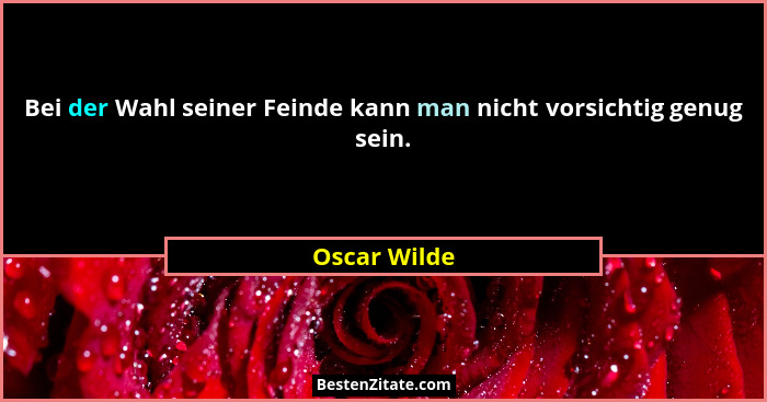 Bei der Wahl seiner Feinde kann man nicht vorsichtig genug sein.... - Oscar Wilde