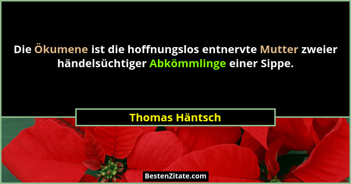 Die Ökumene ist die hoffnungslos entnervte Mutter zweier händelsüchtiger Abkömmlinge einer Sippe.... - Thomas Häntsch