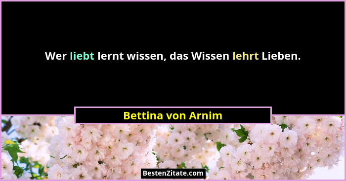 Wer liebt lernt wissen, das Wissen lehrt Lieben.... - Bettina von Arnim