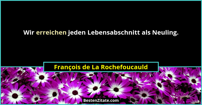 Wir erreichen jeden Lebensabschnitt als Neuling.... - François de La Rochefoucauld