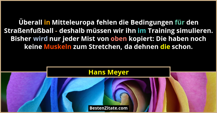 Überall in Mitteleuropa fehlen die Bedingungen für den Straßenfußball - deshalb müssen wir ihn im Training simulieren. Bisher wird nur je... - Hans Meyer