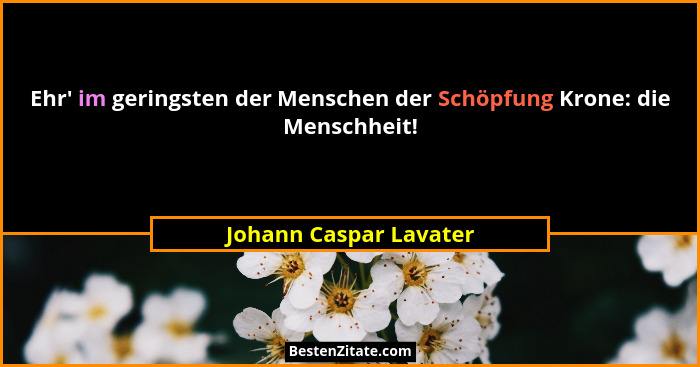 Ehr' im geringsten der Menschen der Schöpfung Krone: die Menschheit!... - Johann Caspar Lavater