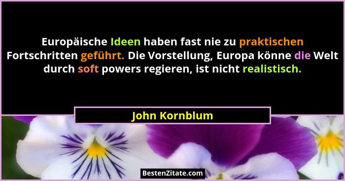 Europäische Ideen haben fast nie zu praktischen Fortschritten geführt. Die Vorstellung, Europa könne die Welt durch soft powers regier... - John Kornblum