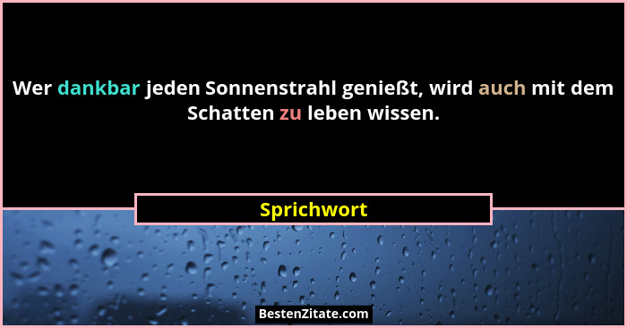 Wer dankbar jeden Sonnenstrahl genießt, wird auch mit dem Schatten zu leben wissen.... - Sprichwort