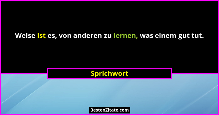 Weise ist es, von anderen zu lernen, was einem gut tut.... - Sprichwort