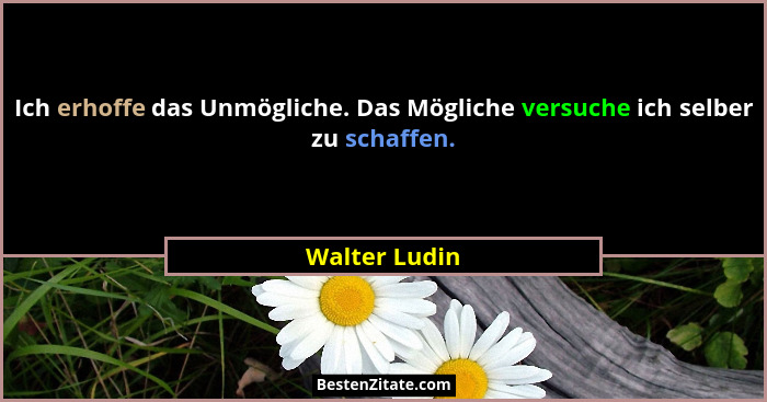 Ich erhoffe das Unmögliche. Das Mögliche versuche ich selber zu schaffen.... - Walter Ludin