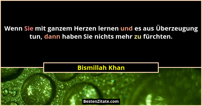 Wenn Sie mit ganzem Herzen lernen und es aus Überzeugung tun, dann haben Sie nichts mehr zu fürchten.... - Bismillah Khan
