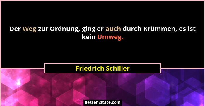 Der Weg zur Ordnung, ging er auch durch Krümmen, es ist kein Umweg.... - Friedrich Schiller
