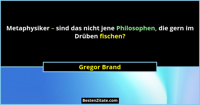 Metaphysiker – sind das nicht jene Philosophen, die gern im Drüben fischen?... - Gregor Brand