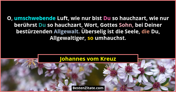 O, umschwebende Luft, wie nur bist Du so hauchzart, wie nur berührst Du so hauchzart, Wort, Gottes Sohn, bei Deiner bestürzenden... - Johannes vom Kreuz