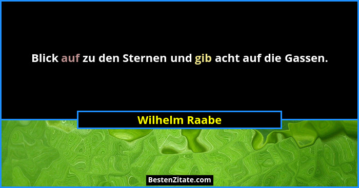Blick auf zu den Sternen und gib acht auf die Gassen.... - Wilhelm Raabe