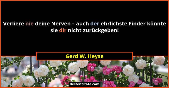 Verliere nie deine Nerven – auch der ehrlichste Finder könnte sie dir nicht zurückgeben!... - Gerd W. Heyse