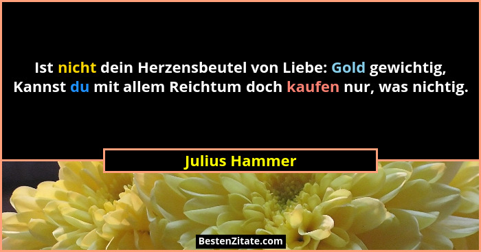 Ist nicht dein Herzensbeutel von Liebe: Gold gewichtig, Kannst du mit allem Reichtum doch kaufen nur, was nichtig.... - Julius Hammer