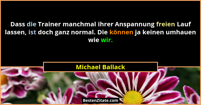Dass die Trainer manchmal ihrer Anspannung freien Lauf lassen, ist doch ganz normal. Die können ja keinen umhauen wie wir.... - Michael Ballack