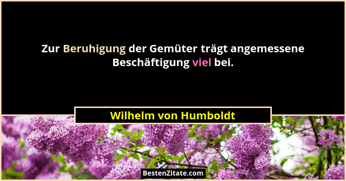 Zur Beruhigung der Gemüter trägt angemessene Beschäftigung viel bei.... - Wilhelm von Humboldt