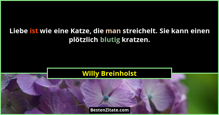 Liebe ist wie eine Katze, die man streichelt. Sie kann einen plötzlich blutig kratzen.... - Willy Breinholst