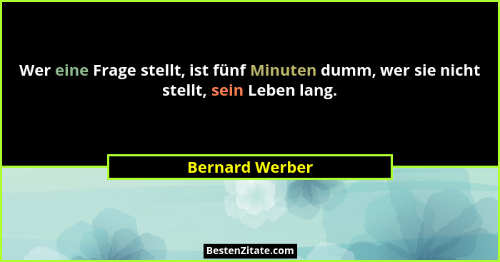 Wer eine Frage stellt, ist fünf Minuten dumm, wer sie nicht stellt, sein Leben lang.... - Bernard Werber