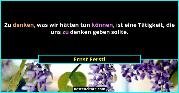 Zu denken, was wir hätten tun können, ist eine Tätigkeit, die uns zu denken geben sollte.... - Ernst Ferstl