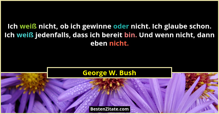 Ich weiß nicht, ob ich gewinne oder nicht. Ich glaube schon. Ich weiß jedenfalls, dass ich bereit bin. Und wenn nicht, dann eben nich... - George W. Bush