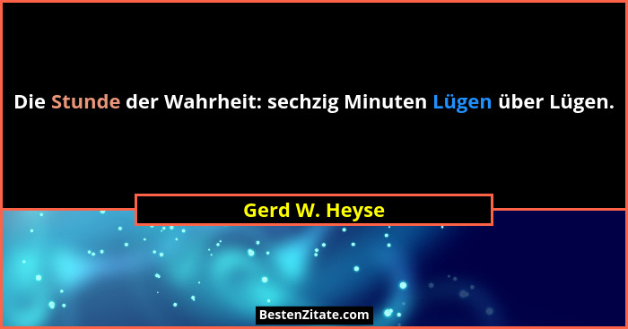Die Stunde der Wahrheit: sechzig Minuten Lügen über Lügen.... - Gerd W. Heyse