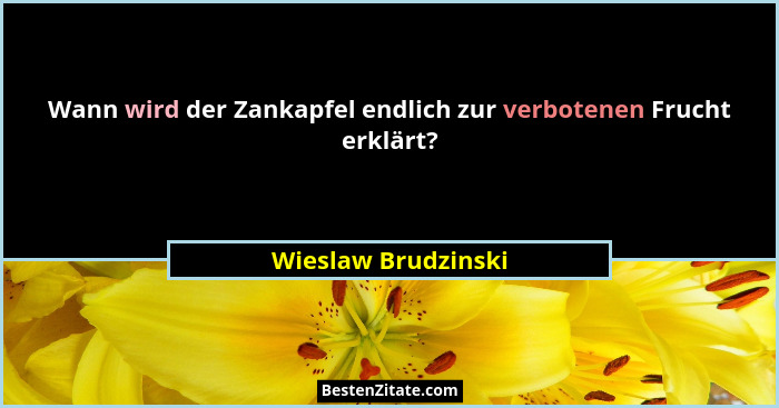 Wann wird der Zankapfel endlich zur verbotenen Frucht erklärt?... - Wieslaw Brudzinski