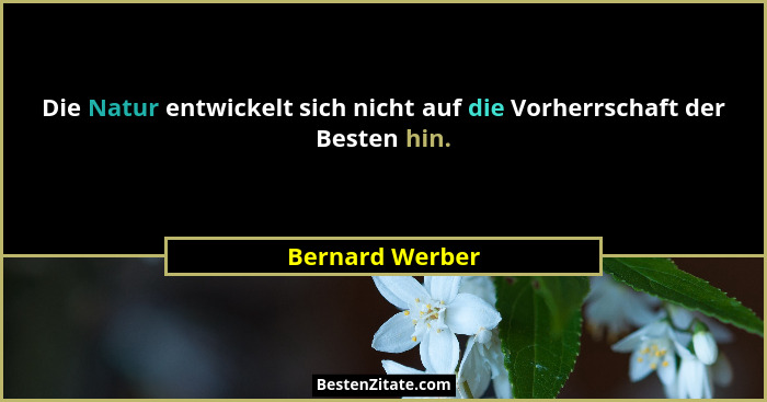 Die Natur entwickelt sich nicht auf die Vorherrschaft der Besten hin.... - Bernard Werber