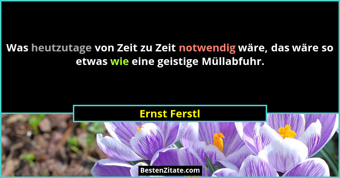 Was heutzutage von Zeit zu Zeit notwendig wäre, das wäre so etwas wie eine geistige Müllabfuhr.... - Ernst Ferstl