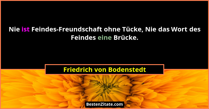 Nie ist Feindes-Freundschaft ohne Tücke, Nie das Wort des Feindes eine Brücke.... - Friedrich von Bodenstedt